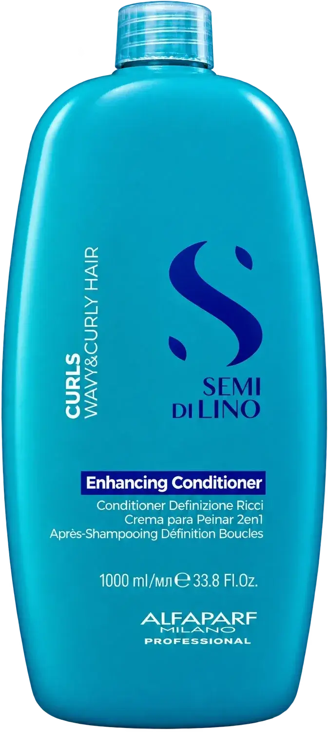 Frasco turquesa de Semi di Lino Curls Enhancing Conditioner de 1000 ml